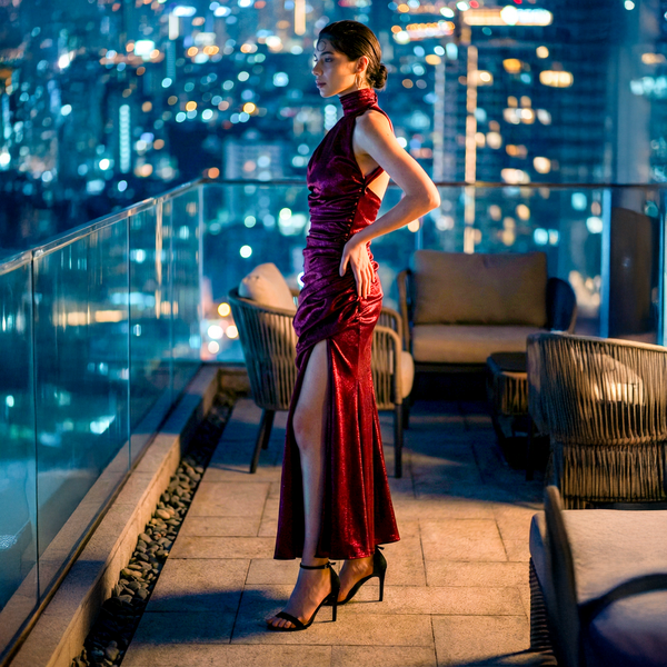 Bordeaux Cowl Gown — reverse view