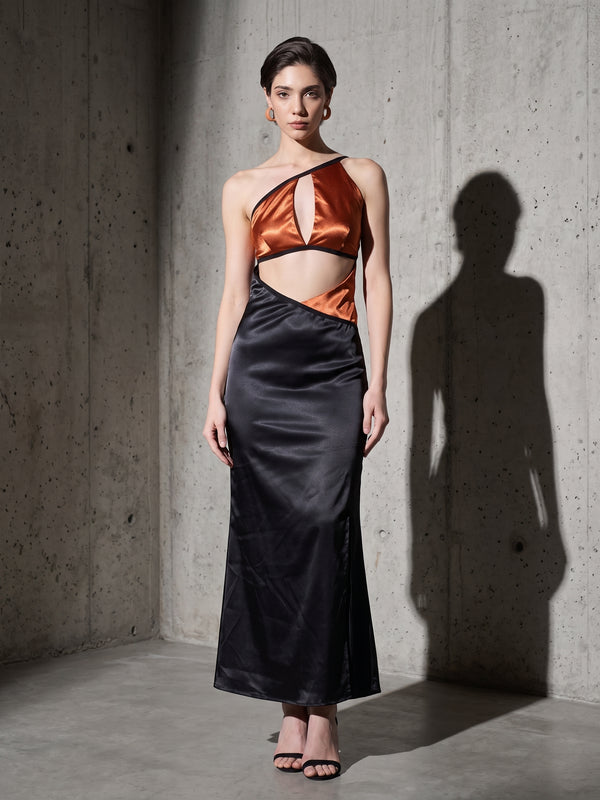 Liquid Onyx Cowl Neck Maxi Gown – Silk Satin