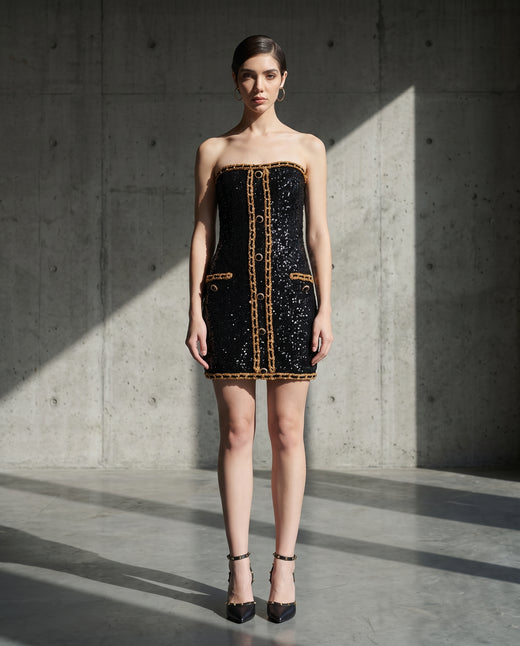 Couture Chain sequin strapless mini dress, front look — INHAUTECOUTURE
