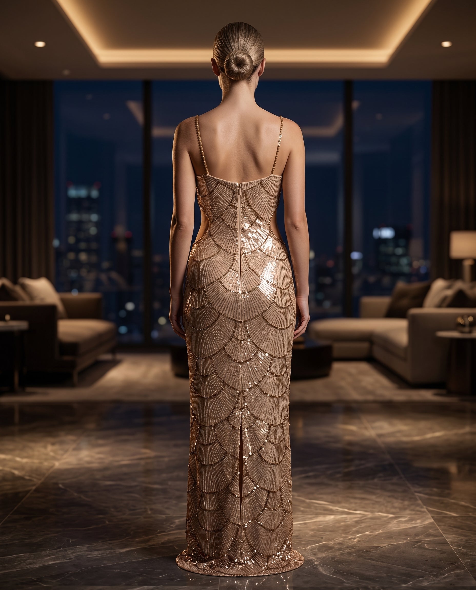Image of Bronze Pearl Embellished Mermaid Maxi Dress