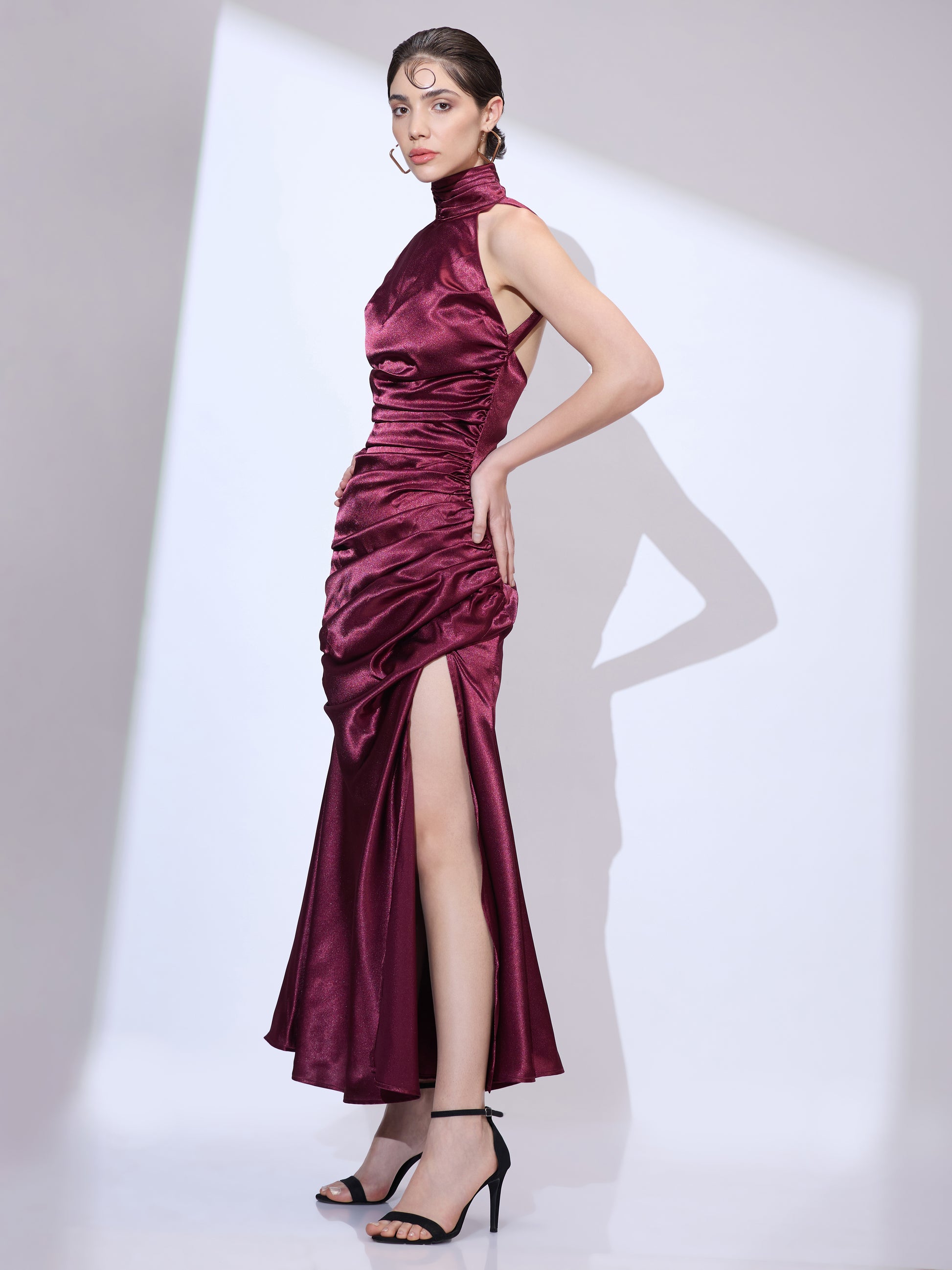 Bordeaux Cowl Halter Neck Maxi Dress – INHAUTECOUTURE