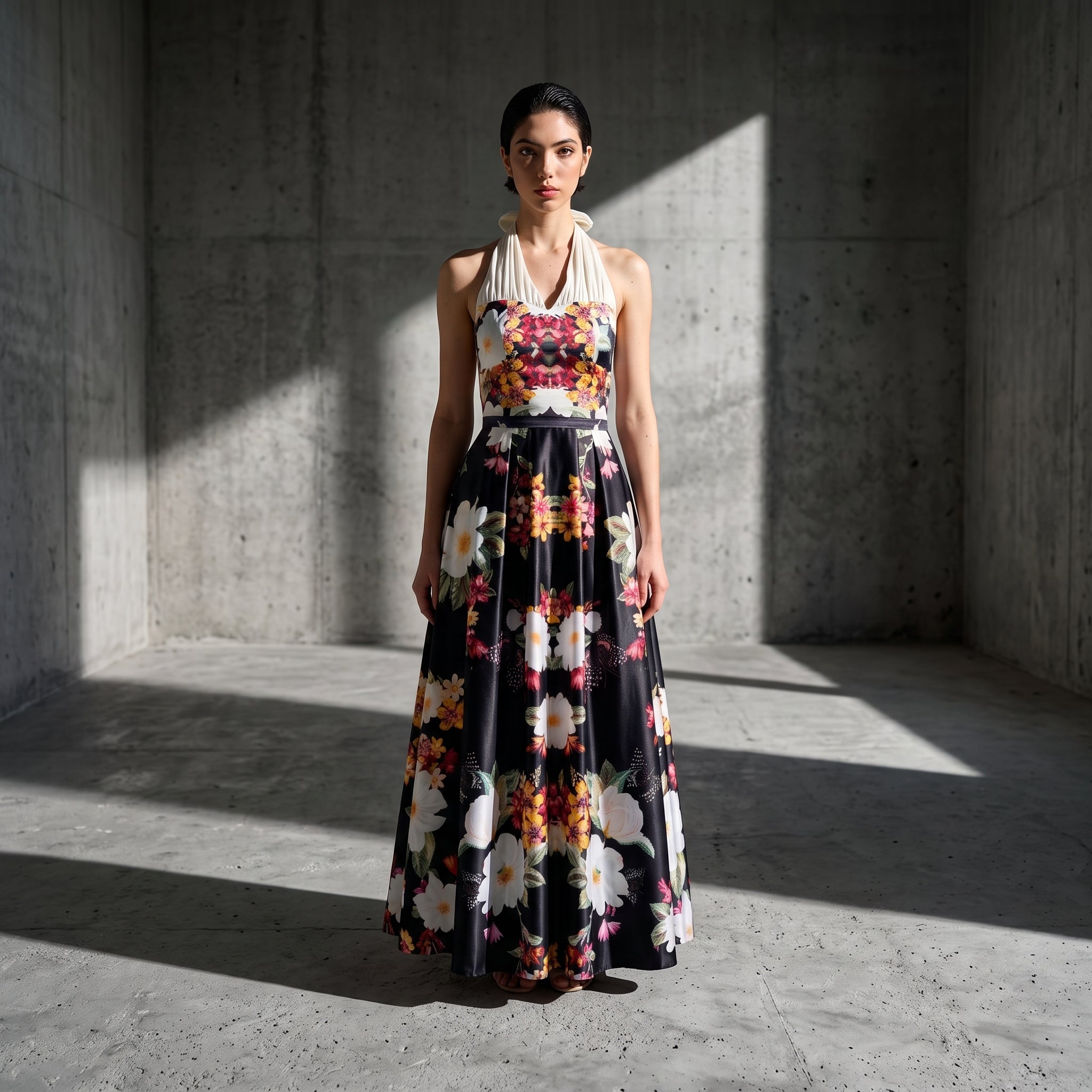 Image of Garden Rendezvous A-line midi dress, front view — INHAUTECOUTURE