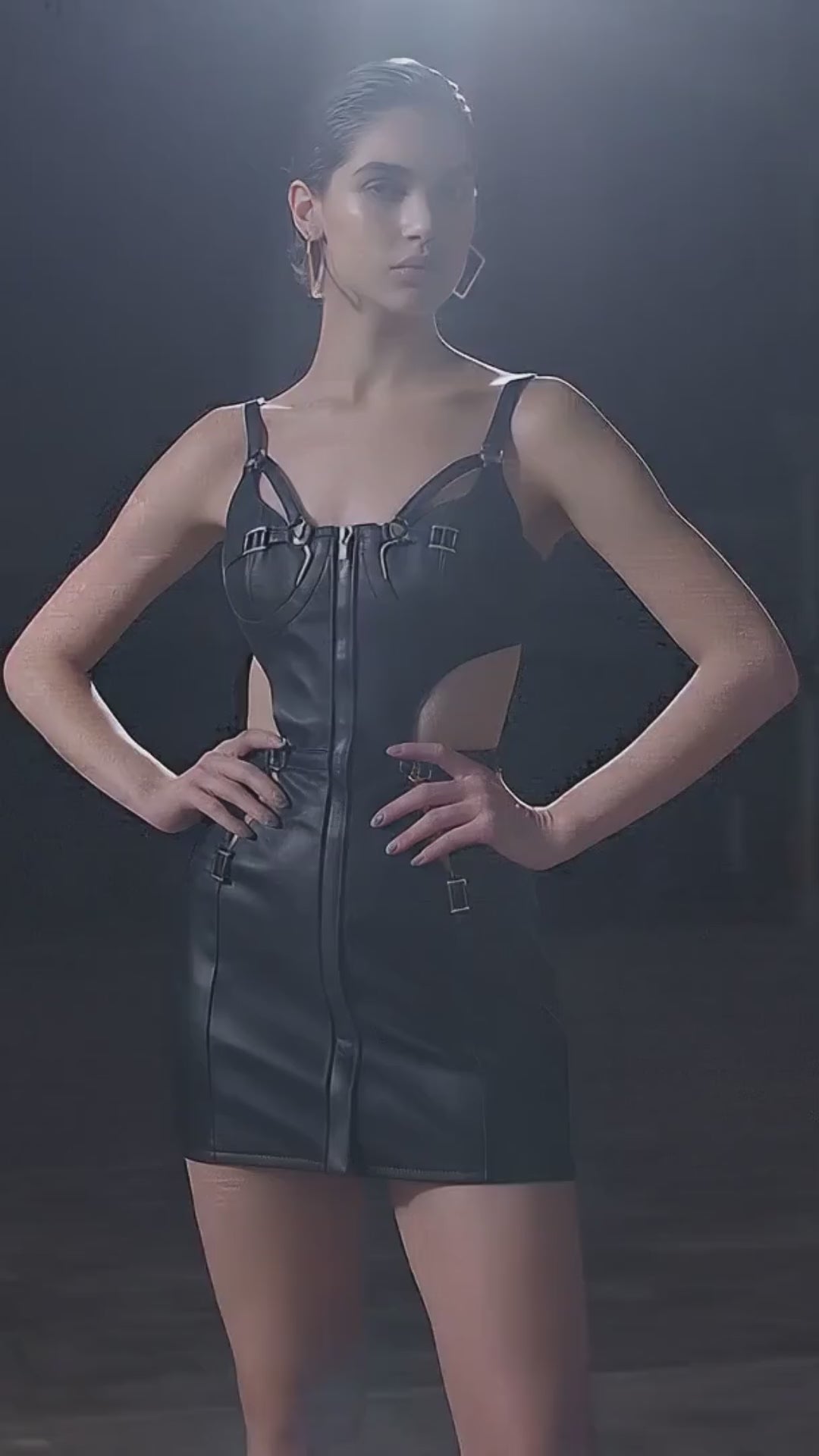 Black Heart Techno Mini — black cut-out bodycon mini dress, studio video by INHAUTECOUTURE