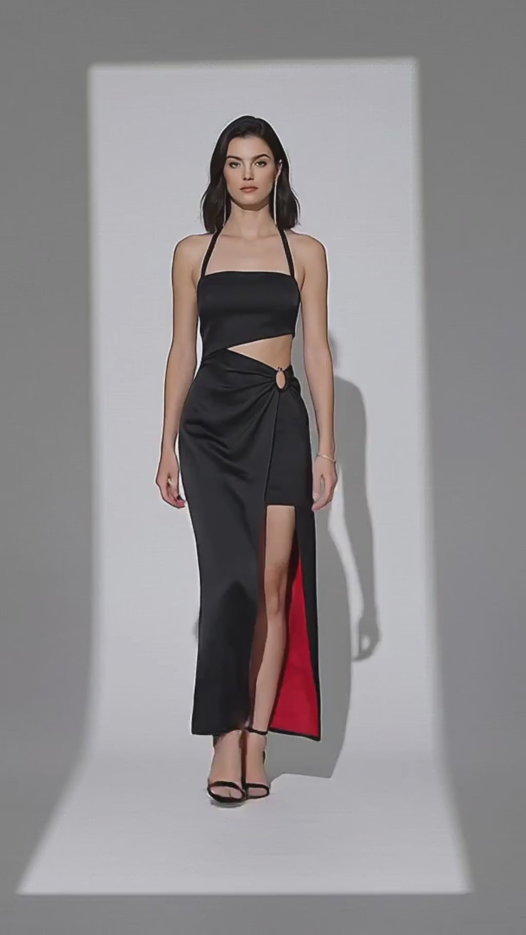 Scarlet Contrast Gown — black satin contrast gown, studio video by INHAUTECOUTURE