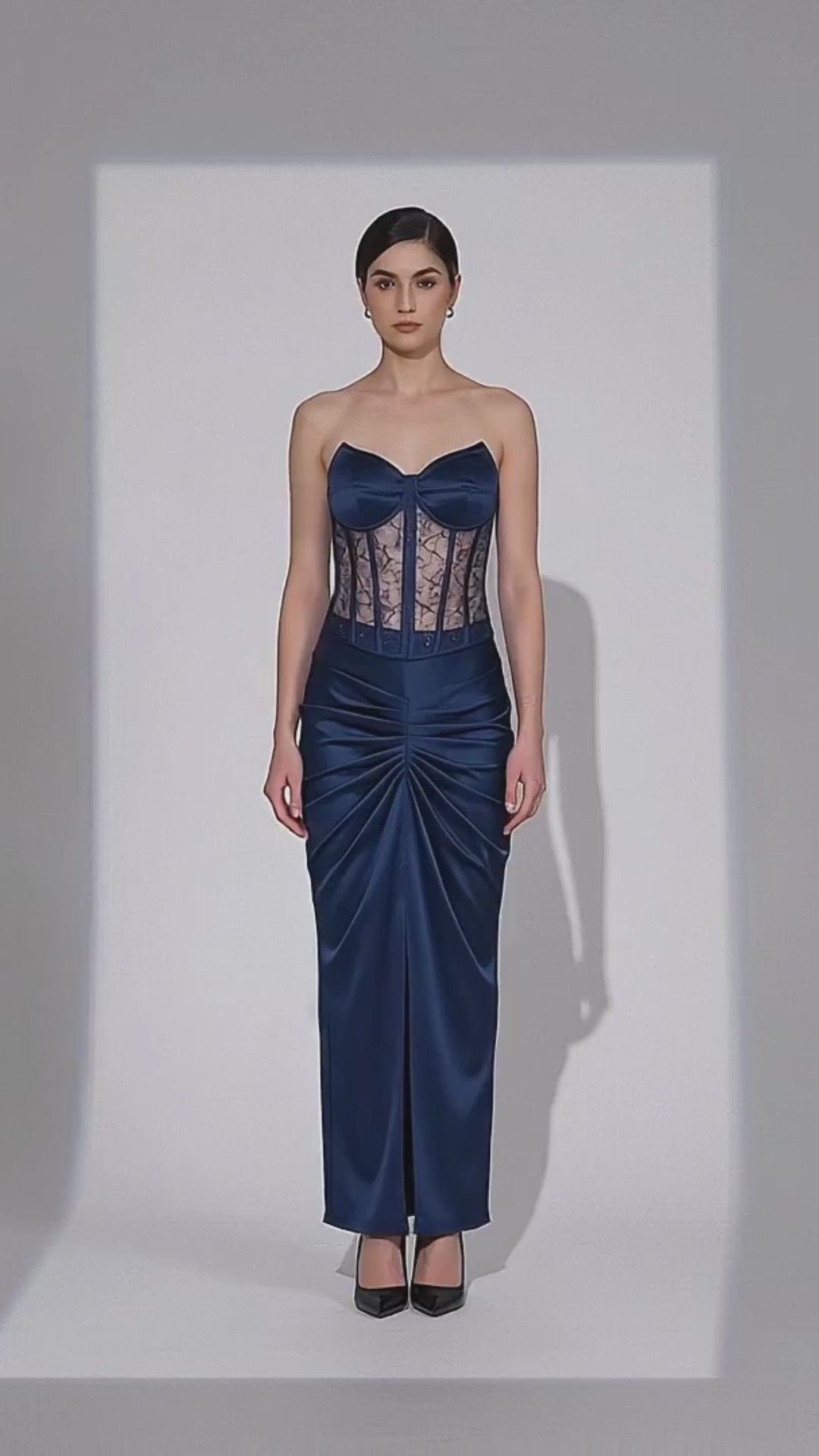 Midnight Siren Gown — black mermaid gown, studio video by INHAUTECOUTURE