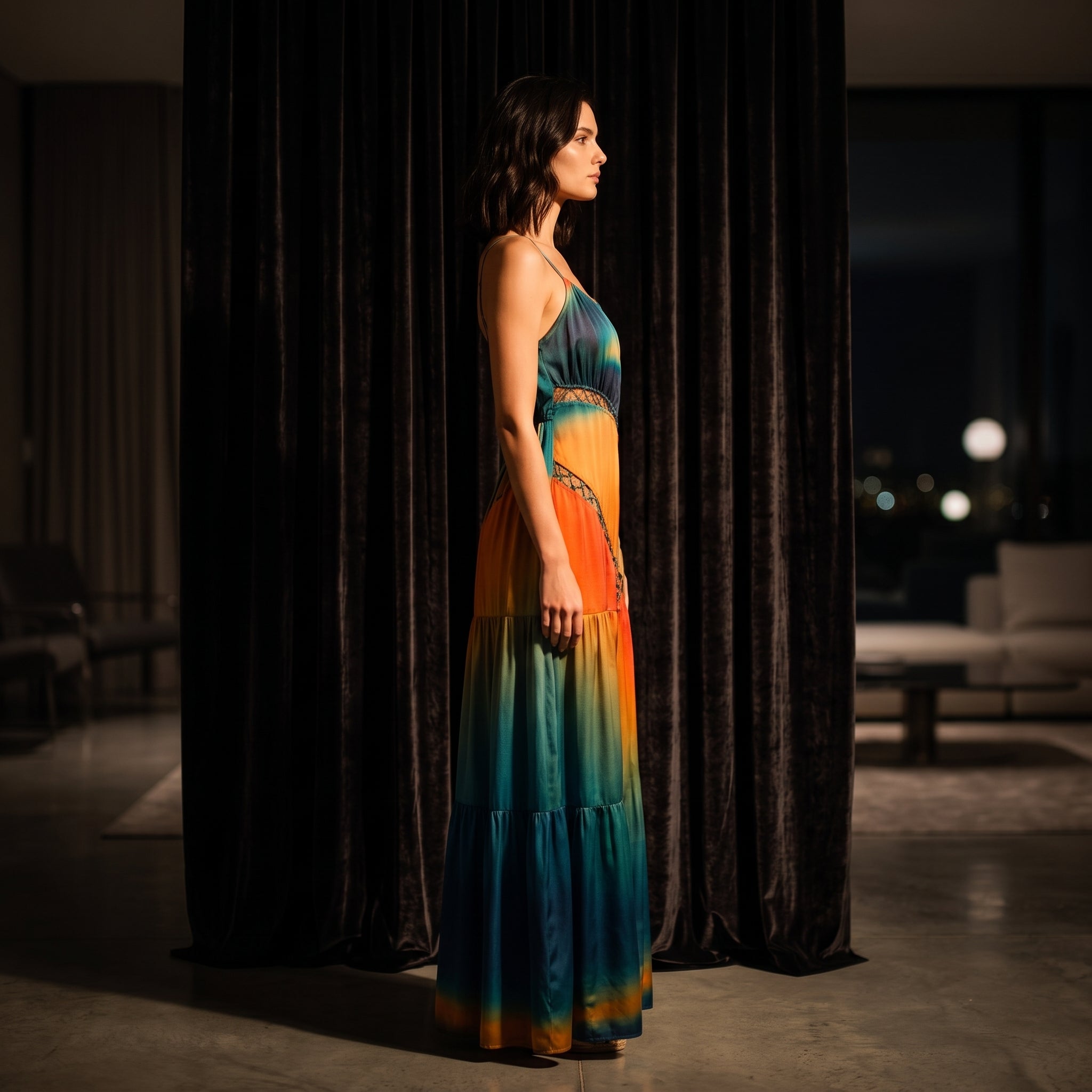 Image of Sunset Nomad ombre maxi dress, editorial detail — INHAUTECOUTURE