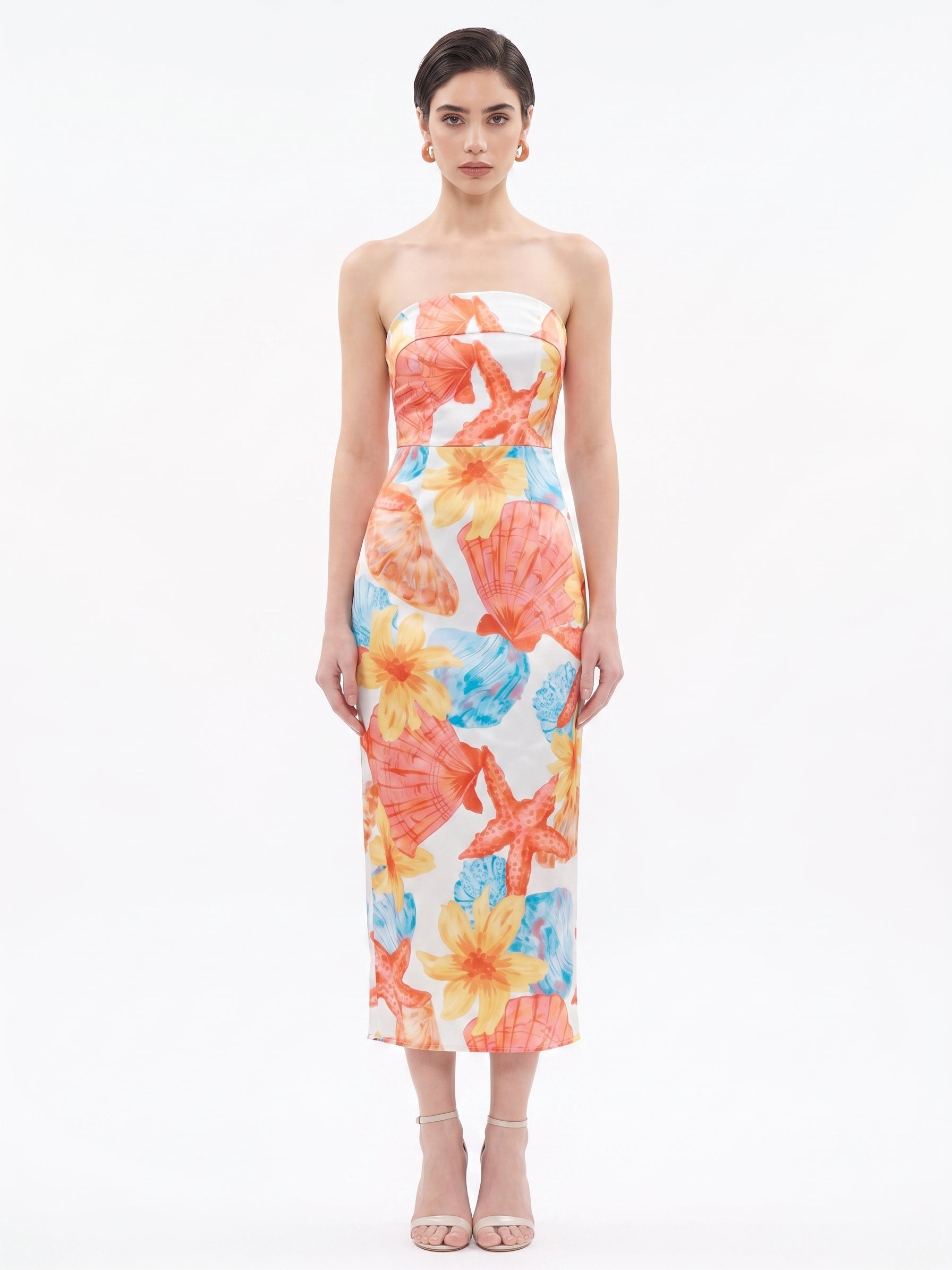 Capri Shell seashell-print resort midi dress, front look — INHAUTECOUTURE